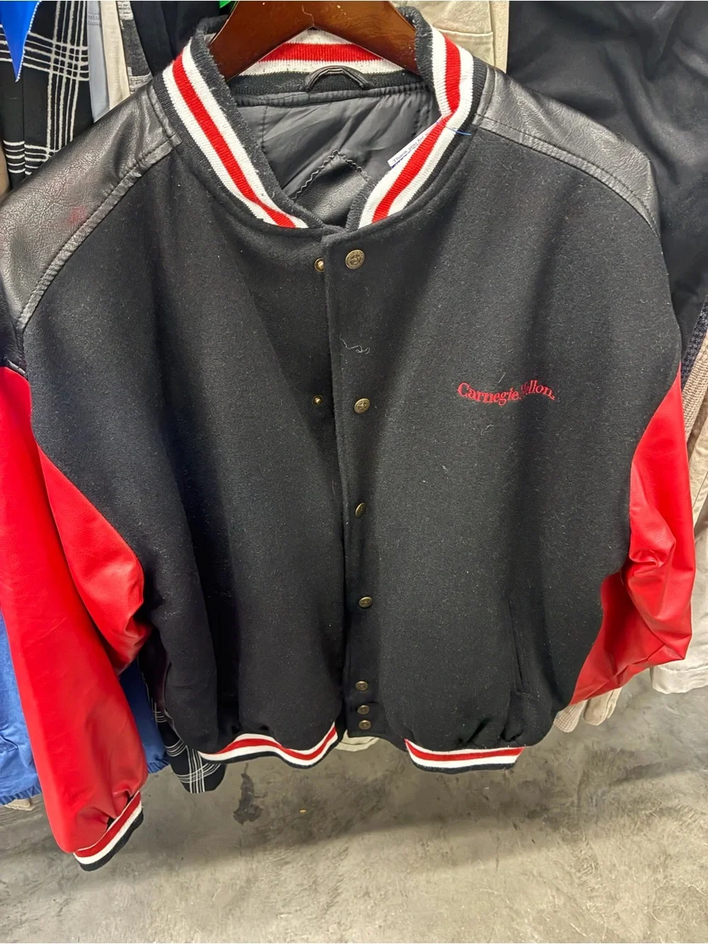Steve & Barry's Black and Red Carnegie Mellon Varsity Bomber Jacket